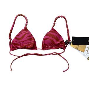 VIX Swim Bikini Top Size Medium NWT Red Pink Gold Accent Triangle String
